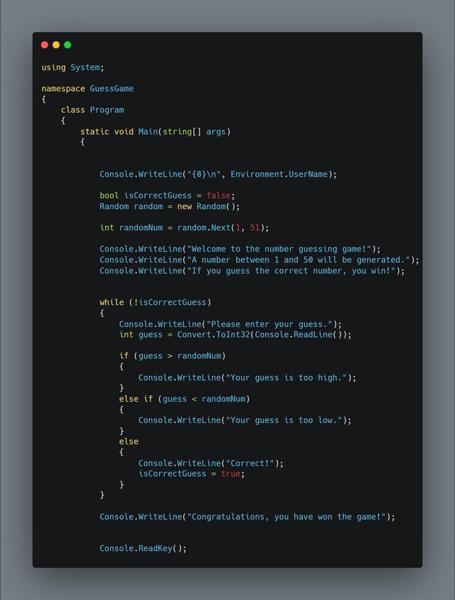 C# Guessing game