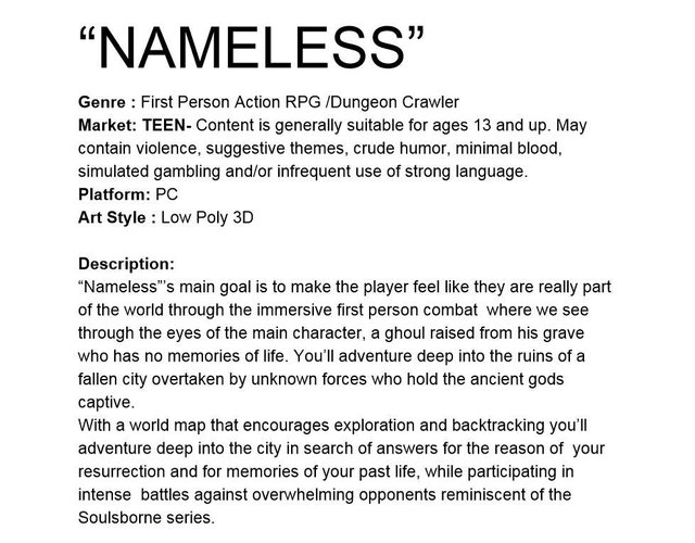 Game Pitch - Nameless a Souls-Like concept