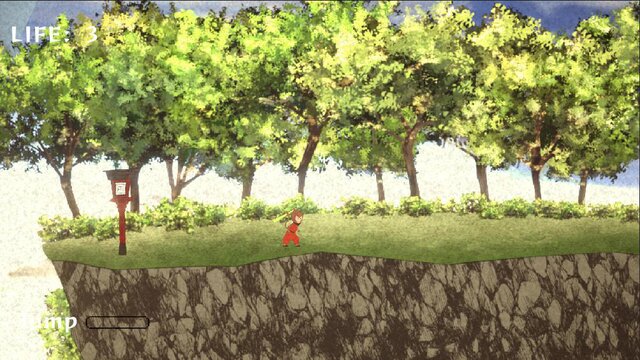 杖をついて寒さをしのぐサル