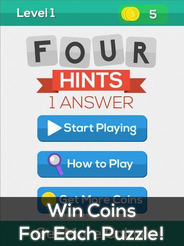 4 Hints 1 Answer - Kids Word Puzzle