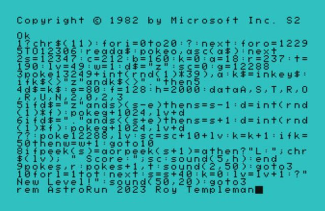 AstroRun - 2023 10Liner Game Contest