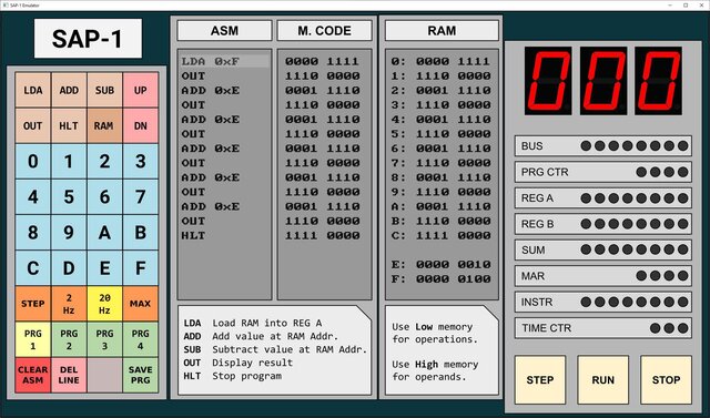 SAP-1 Emulator: Assembly programming